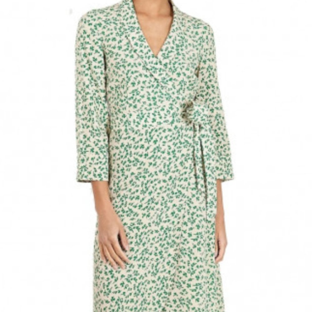 Ganni: Green Printed Crepe Wrap Dress